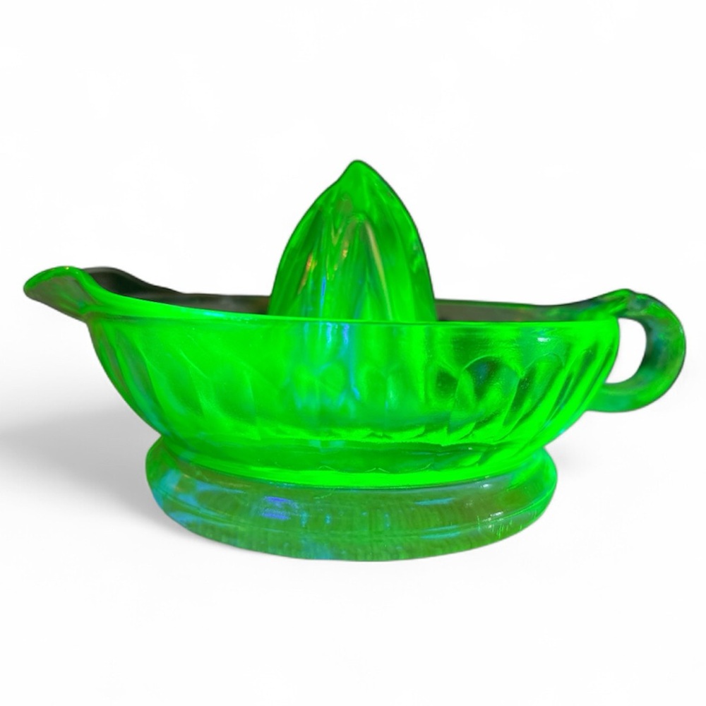 1930’s Uranium Depression Green Glass Citrus Juicer - Large 9”